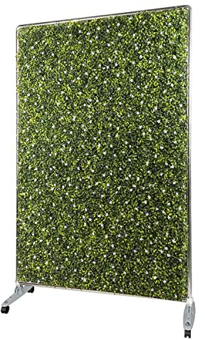 E&K H60xW40 inches Movable Privacy Hedge Fence Artificial Faux Grass Room Space Divider Boxwood Backdrops Stand Decor with Wheels