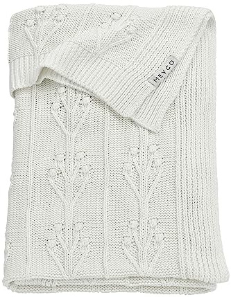 Meyco Baby Romantic Flower Babydecke, gestrickte Wiegedecke (aus 100 % weicher Baumwolle, vielseitig einsetzbar, einfache Pflege, atmungsaktiv, Größe: 100 x 150 cm), Cremeweiß