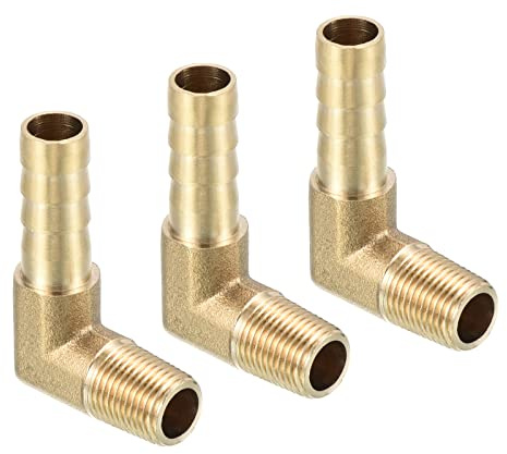QUARKZMAN 3Pz Spinato a 1/8 PT Maschio Filettatura Tubo 8mm Raccordo Oro | 90 Grado Gomito, per Aria Acqua Carburante Pneumatico Flessibile, Barb Flessibile, Ottone