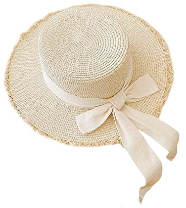 Povanjer Strandhut aus Stroh | Frauen Wide Brim Ribbon Bow Stroh Panamahut,Verstellbarer, lässiger -Sonnenhut, Strohhut für Frauen und Mädchen