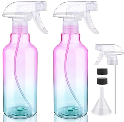 Plastic Spray Bottle 16.9oz Empty Spray Bottles Refillable Container Trigger Sprayer for Cleaning Solutions, Water, Plants, Pet, Essential Oils, Hair, 2 Pack (gradient)