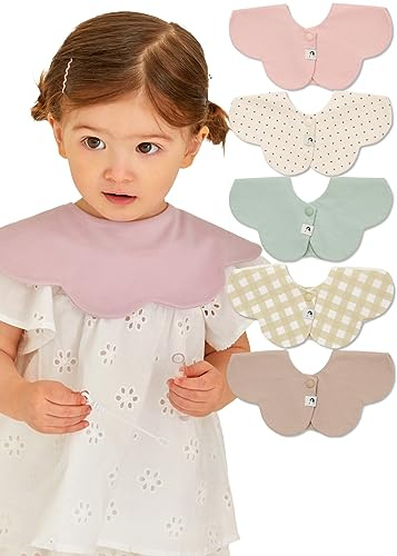Konny Baby Bibs 5-Pack, 360 ​​° Rotate, Soft and Absorbent Bandana for Drooling and Teething Newborn Boys Girls Baby Essentials (Set 4 - Mint, Pink, Beige, Wine Dot, Creamy Gingham)
