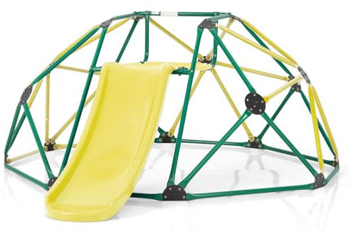 COSTWAY 8FT Dome Climber, Toddler Climbing Frame Monkey Bar Jungle Gym with Fabric Cushion, Indoor Outdoor Play Equipment for Kids 3-12 Years Old (Yellow+Green)
