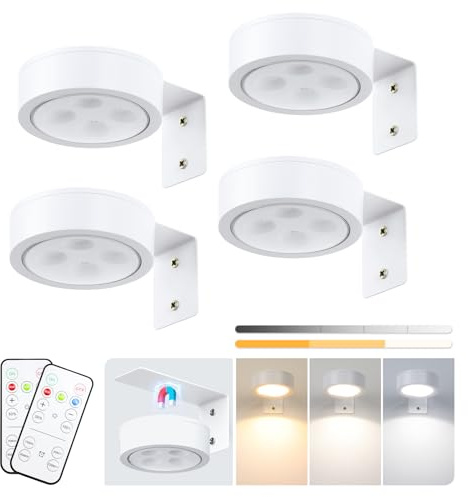 4-Pack Battery Picture Lights, Remote Painting Light for Art Disaplay,Magnetic LED Wall Picture Light, Dimmable & Timer, 3 Lighting Modes Art Display Light for Gallery Dartboard Frame Pictures, White