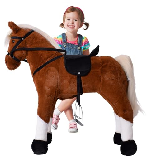TE-Trend Pferd, 70 cm – Das perfekte Reitpferd für Kinder mit Sattel, Zaumzeug und Steigbügeln. EIN traumhaftes Geschenk für Pferdefreunde! Das ideale Spielzeug für glückliche Mädchen, Hellbraun