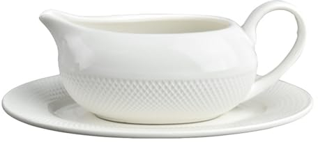 Saucière blanche, passe au four en céramique jusqu'à une température de 482 °f, porcelaine fine avec soucoupe, bateau à vinaigrette, passe au -ondes et au congélateur pour sauce au lait, réchauff