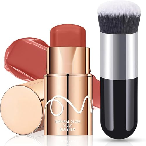 Colorete en Crema en Barra, Blush Stick para Ojos Labios y Mejillas, Rubor Sedoso Natural, Maquillaje Belleza Barra, Larga Duración Ligero Colorete facial, Multifunción Contorno Stick para Mujer Niña