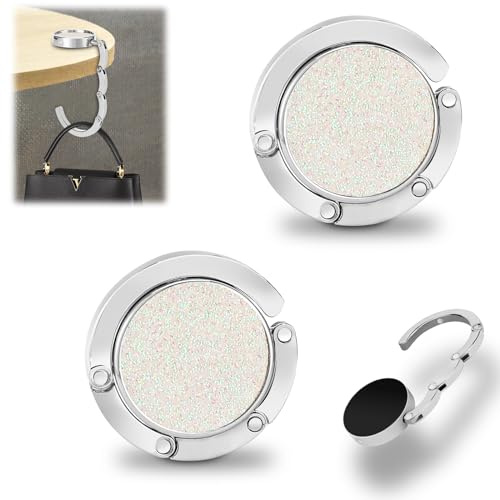 Auauraintt 2X Tisch Handtaschenhalter Haken, Faltbare Antirutsch Taschenhaken Halterung,bis 5 Kg, für Handtaschen In Der Schreibtisch, Restaurant,Aufhänger (Flash blanc)