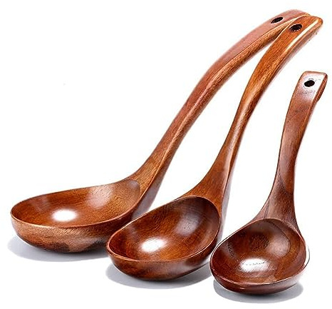 melairo Wooden Ladle Spoon Set Long Handle Soup Ladle for Pot & Bowl Non-Stick Wooden Spoon Set for Cooking Serving Ladles