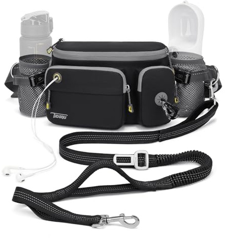 4-i-1 handsfree hund med magväska stor, joggingkoppel hund med midjebälte hundkoppel, Gassi väska hund, handsfree leash