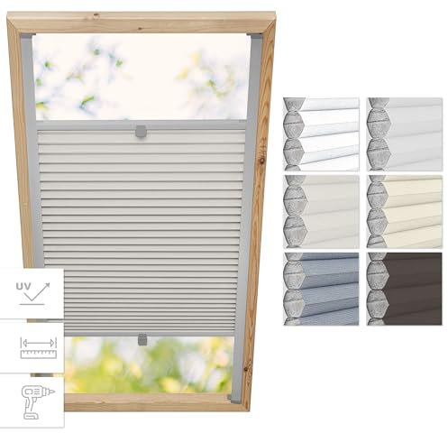 Estika Wabenplissee mit Bohren für Velux Fenster - CK04 - Stoff: Elfenbein-Weiß, Profil: Silber - Dachfenster plissee, Fensterrollo innen, Fenster plissee, Dachfenster Rollo