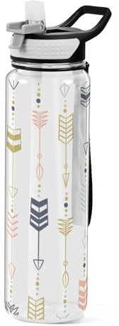 Mnsruu Transparente Sport-Wasserflasche mit Strohhalm, auslaufsichere Trinkflasche, geometrische Tribal-Pfeile, Fahrradflaschen für Sport, Büro, Schule, BPA-freier Tritan-Kunststoff, 1 Liter