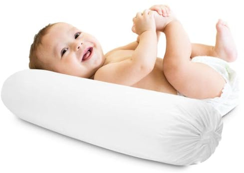 Bolster Roll Round Cot Bed Pillow (Pack of 2), 10 x 30 cm (4” x 12”) Filled with Soft Virgin Hollow Fiber Support Pillow, Hollowfibre Pillow For Stress Relief (White)