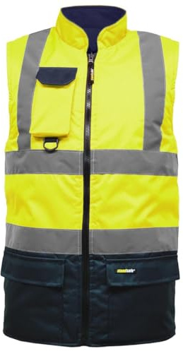 DURUS WORKWEAR Mens Hi Vis Reversible Fleece Lined Safety Bodywarmer Gilet - High Visibility Waistcoat