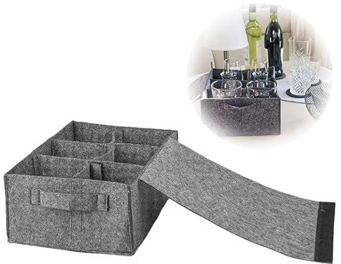 HORREX Boîte de Rangement Pliable Sac Feutre Rangement Porte-tasses à Avec Séparateur pour 6 Tasses Boîte de Rangement de Camping Rangements pour (Rangement feutre tasse + rangement feutre assiette)