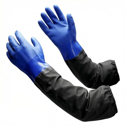 QWORK® Gummihandschuhe lang, wasserdichte sicherheits-arbeitshandschuhe, vollarm PVC handschuhe für gartenarbeit, aquarium, sanitäranlagen,70cm