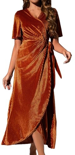 Zoifada Abiti da Cerimonia da Donna Robe de Noël Femme en Velours, Décolleté en V, Portefeuille avec Ceinture et Manches Volants, Robe Longue Élégante pour Soirées et Cocktails