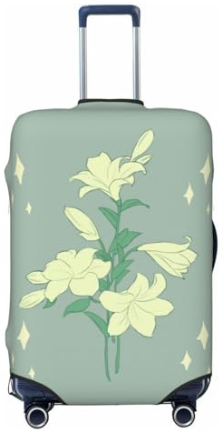 Housse de bagage – Protection de valise de voyage motif lys blancs de dessin animé – Manches anti-rayures pour valises adultes (45,7 à 81,3 cm), Noir , XL