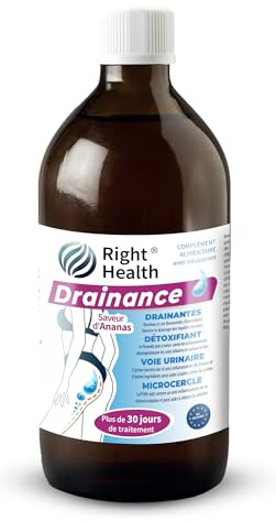 DRAINANCE: Draineur puissant détox 500ml 30 Jours. Drainant minceur à boire goût ananas. Diurétique naturel rétention d’eau. Detox foie, Elimination Toxines. Bouleau, pissenlit, prunus, prêle