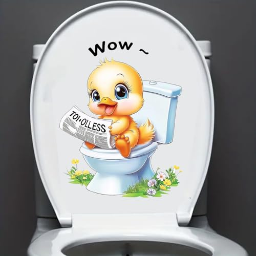 Nouiroy Autocollant abattant toilette animal mignon lisant journal - Décoration intérieure humoristique, facile application, finition semi-brillante, décoration salle de bain
