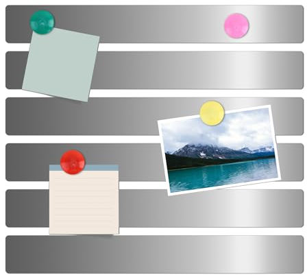 Taaizau 6Pcs 15''L x 1.97''W Frameless Magnetic Bulletin Strip with 48pcs Magnets, Self Adhesive Backing Stainless Iron Bar Memo Board for School, Home, Office