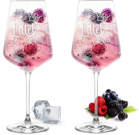 Gravur-Max Lillet Glas 2er Set 560 ml – Leonardo Puccini Weingläser mit Gravur „Lillet Queen“ – Hochwertige Lasergravur, spülmaschinenfest & stoßfest – Geschenk für Lillet, Aperitif & Cocktails