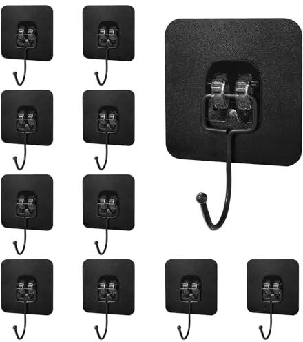 Minfuerang Ganchos Adhesivos,Ganchos Multiuso para Toallas,Ganchos Pared No Mas Clavos,Impermeable,para Baños,Cocinas,Techos,Dormitorios (10 Piezas Negro)