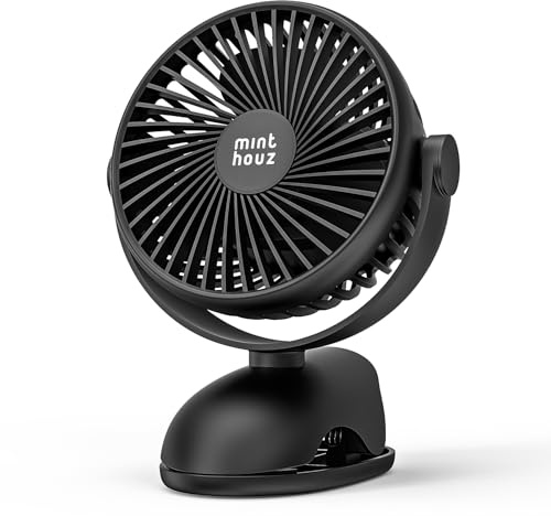 Minthouz Clip on Fan, 7200mAh USB C Rechargeable Battery Operated Fan, 4 Speeds & 360° Rotate USB Desk Fan, 25H Battery Life Low Noise Portable Small Fan for Office/Camping/Stroller/Home