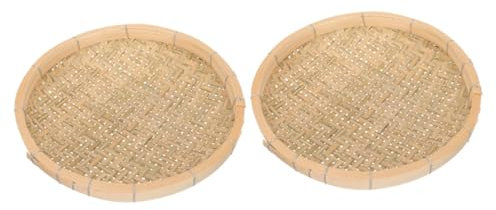 EXHUMKY 2piezas Canasta De Almacenamiento De Bambú Tejida Sieve Natural Para Organizar Sundries El Hogar Para Comida y Decoración