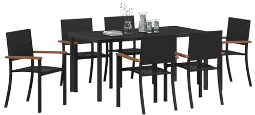 vidaXL Set da Pranzo per Giardino 7 PCS Nero Poly Rattan, Giardino e Terrazza, Set Moderno in Rattan per Esterni, Comfort per Lounge Alfresco, Gruppo Conversazione Patio
