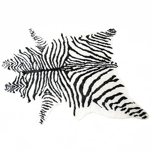 Grand tapis en fausse fourrure – Tapis doux en peau de vache pour chambre à coucher et salon, décoration occidentale, maison confortable, fausse fourrure de luxe, noir et blanc, 1,5 x 2 m