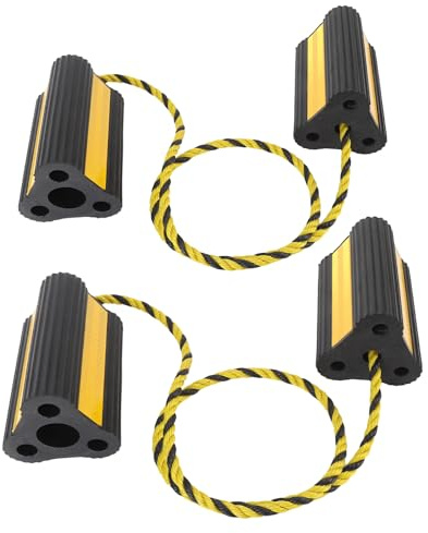 Jiawu 2 Paires de Cales de Roue, Cales Doubles en Caoutchouc Robustes Avant et arrière avec Corde et Bandes réfléchissantes pour caravanes, Voitures, Bateaux, camions, Avions et
