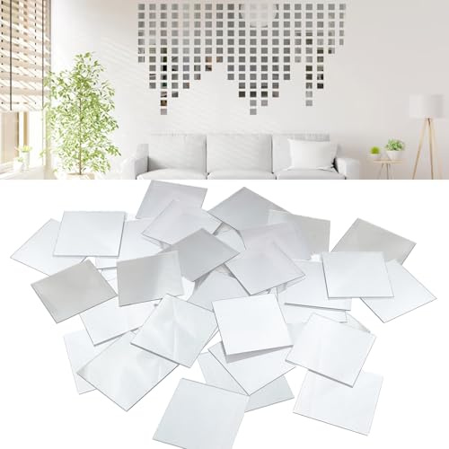 50 Stück Spiegelfliesen Selbstklebend 5x5 cm Acryl Klein Spiegel Basteln | Klebespiegel Wand Mosaik Spiegel Selbstklebend Quadratische Spiegelfliesen Mini Spiegel Dekoration für Badezimmer Wand