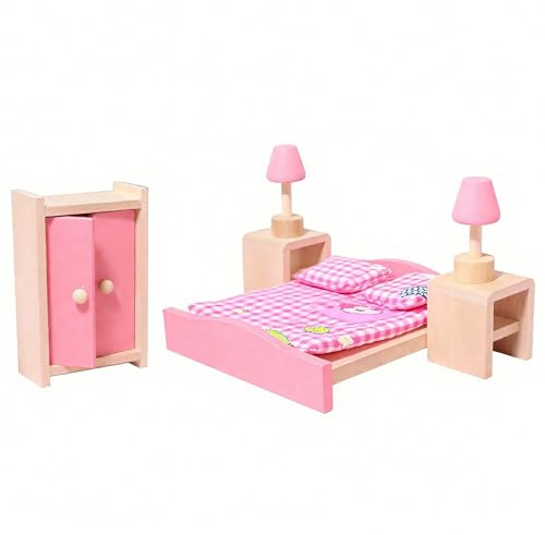Quintrost Puppenhaus Möbel Set Holz Miniatur Möbel Set Puppenhaus Zubehör Puppenhausmöbel Mini Puppenhaus Möbel für Jungen, Mädchen und Kleinkinder Wooden Dollhouse Furniture Set