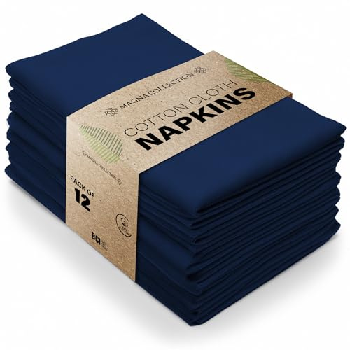 Magna Collection Baumwollservietten, 12 Stück, 46 x 46 cm, 100 % Baumwolle, Hotelqualität, weich, langlebig und wiederverwendbar, ideal für Essen, Hochzeiten, Veranstaltungen und den täglichen