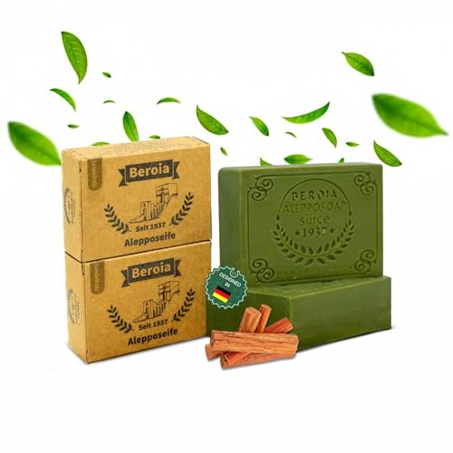 Beroia® Originale Aleppo Seife 2x 125g traditionell & handgemachte Duschseife für Haut & Haar | Olivenölseife Handseife Stückseife Naturseife Naturkosmetik | vegan | Sandelholz