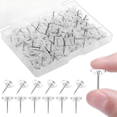 150 Pezzi Puntine da Disegno Trasparenti,16 mm Disegno con Testa Puntine Trasparenti con Testa Piatta Puntine per Lavagna con Scatola di Immagazzinaggio per la Casa Della Scuola dell'ufficio Della