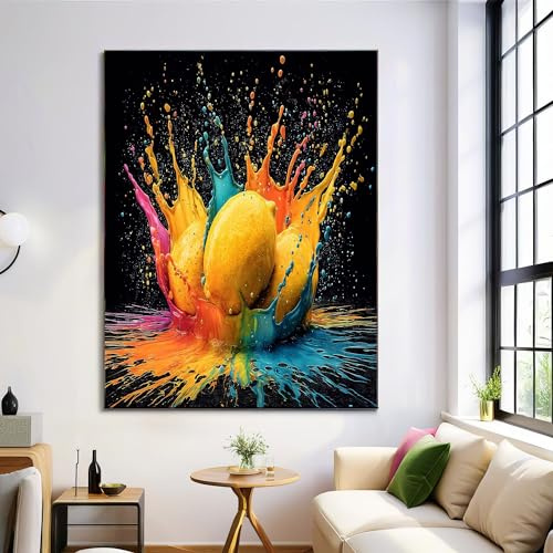Moderne Bilder Wohnzimmer Poster 80x120cm Hochformat, Pop-Art Farbe Tinte Bunt Leinwand Bilder Deko, Wandbilder für Wohnzimmer Schlafzimmer Ohne Rahmen