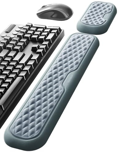 VAYDEER Handgelenkauflagen-Set für Tastatur und Maus, Blau-Grau | Memory-Schaum-Polsterung und rutschfeste Unterseite für Tastatur und Maus; geeignet für Büro, Homeoffice und Gaming.