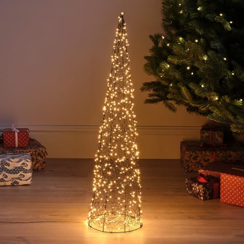 Lights4fun Traditioneller Weihnachtskegel | Lichterbaum Weihnachtsdeko Weihnachtsbaum Weihnachten | 500 warmweiße Mikrodraht-LEDs | Strombetrieben & mit Timer | Innen & Außen | Höhe 80 cm
