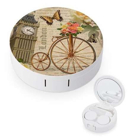 fkgvwo Contact Lens Case Clock Tower Butterfly Contact Lens Box Travel Kit Portable for Travel & Home