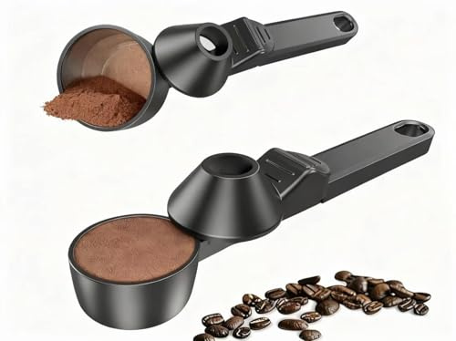 2pcs Coffee Scoop & Funnel for Reusable K Cup Refillable Coffee Pods, 2 Tablespoon Coffee Measuring Spoon with Funne,Spoon for Ground Coffee, Protein Powder, Tea(Black)