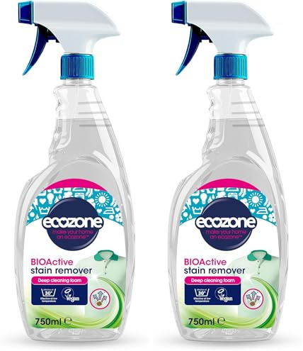 Ecozone BIOActive Stain Remover Spray, Effective Spot Cleaner & Fabric Stain Remover for Clothes, Pre Wash Enzyme Cleaner Detergent, Vegan Friendly Eco Conscious Natural Cleaning Products - 750ml