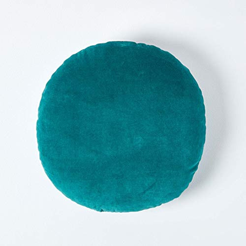 Homescapes Samt rundes Kissen 40 cm in Grün aus 100% Baumwollsamt – ideal als kleines Sitzkissen, Bodenkissen, Sitzerhöhung, Sofakissen oder Auto Sitzkissen mit Kissenfüllung, Smaragdgrün