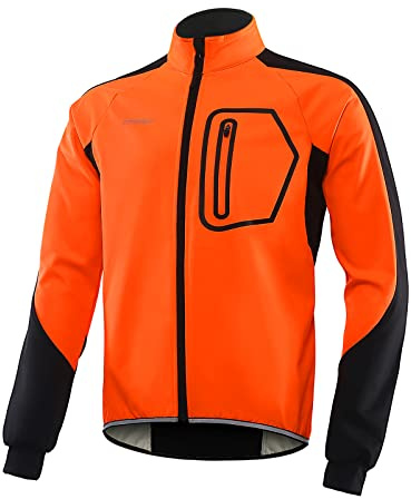 BERGRISAR Men's Cycling Jacket Thermal Softshell Windbreaker Orange M