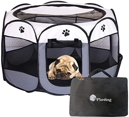 Floving Tragbarer Faltbarer Haustier Hunde warm halten,Katzenkisten für drinnen und draußen Verdicken,Laufstallzelt für Haustiere,Welpen-Laufstall (M(73 * 73 * 43cm), Grau)