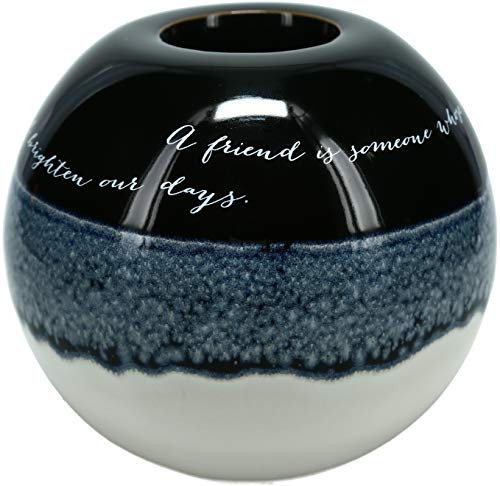 Pavilion Gift Company A Friend is Someone Whose Warm Loving Ways Can Lighten Our Hearts and Brighten Our Days 4.5 Inch Round Tealight Candle Holder with Unique Reflective Glaze, Blue