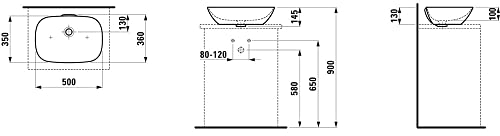Laufen INO Waschtisch-Schale, ohne Hahnloch, mit Überlauf, US geschl. 500x360, weiß, Farbe: Weiß - H8123020001091