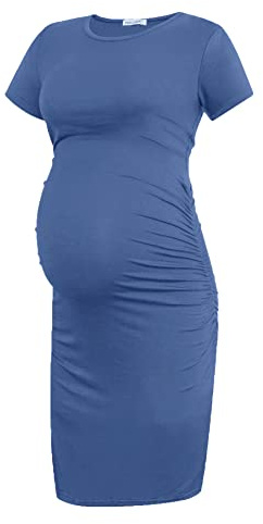 Smallshow Women's Short Sleeve Maternity Dress Ruched Pregnancy Clothes X-Large Grey Blue