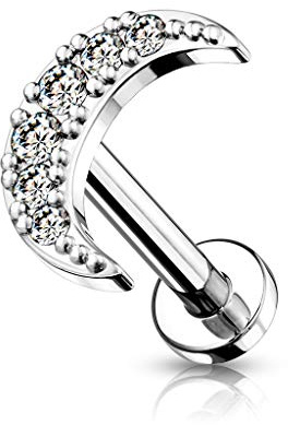beyoutifulthings Lippen-Piercing Zirkonia Pavé Halb-Mond Piercing-s Lippe Labret Stecker Chirurgenstahl Schraub-Verschluss Stab 6/8 mm